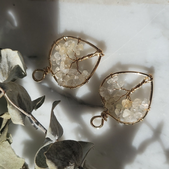 Citrine Gravel Stone Tree of Life Pendant - Picture 2 of 7